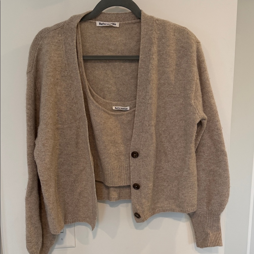Reformation Beige Cardigan and Tank Set